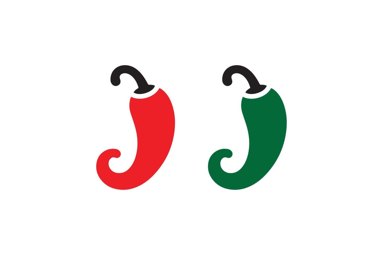 Two red and green peppers on a white background vector