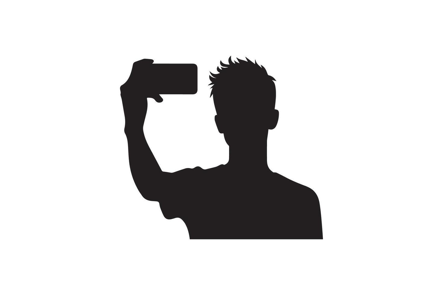 A silhouette of a man taking a selfie with his phone vector