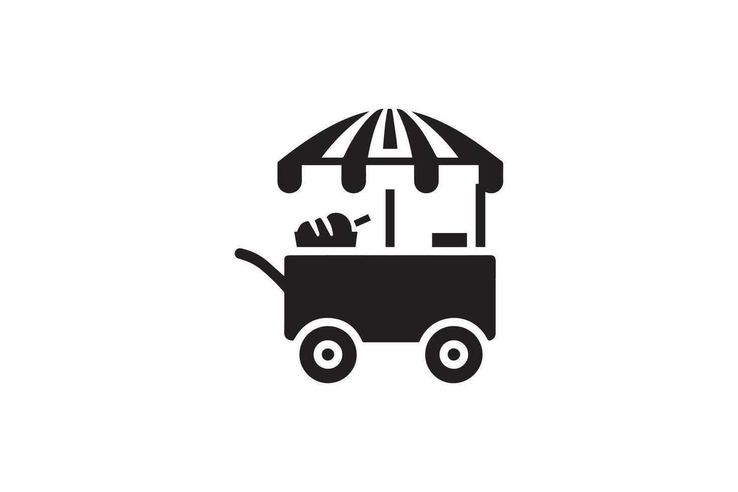 A black and white image of a cart with an umbrella vector