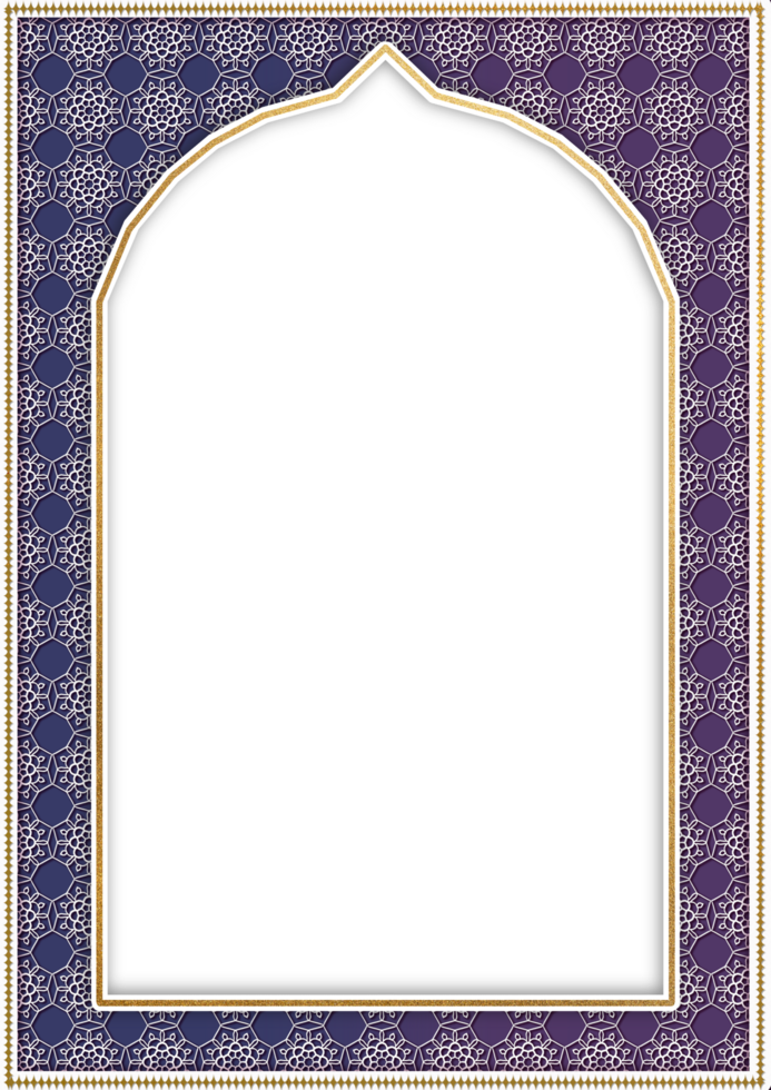 An islamic frame with a gold border and a purple background png