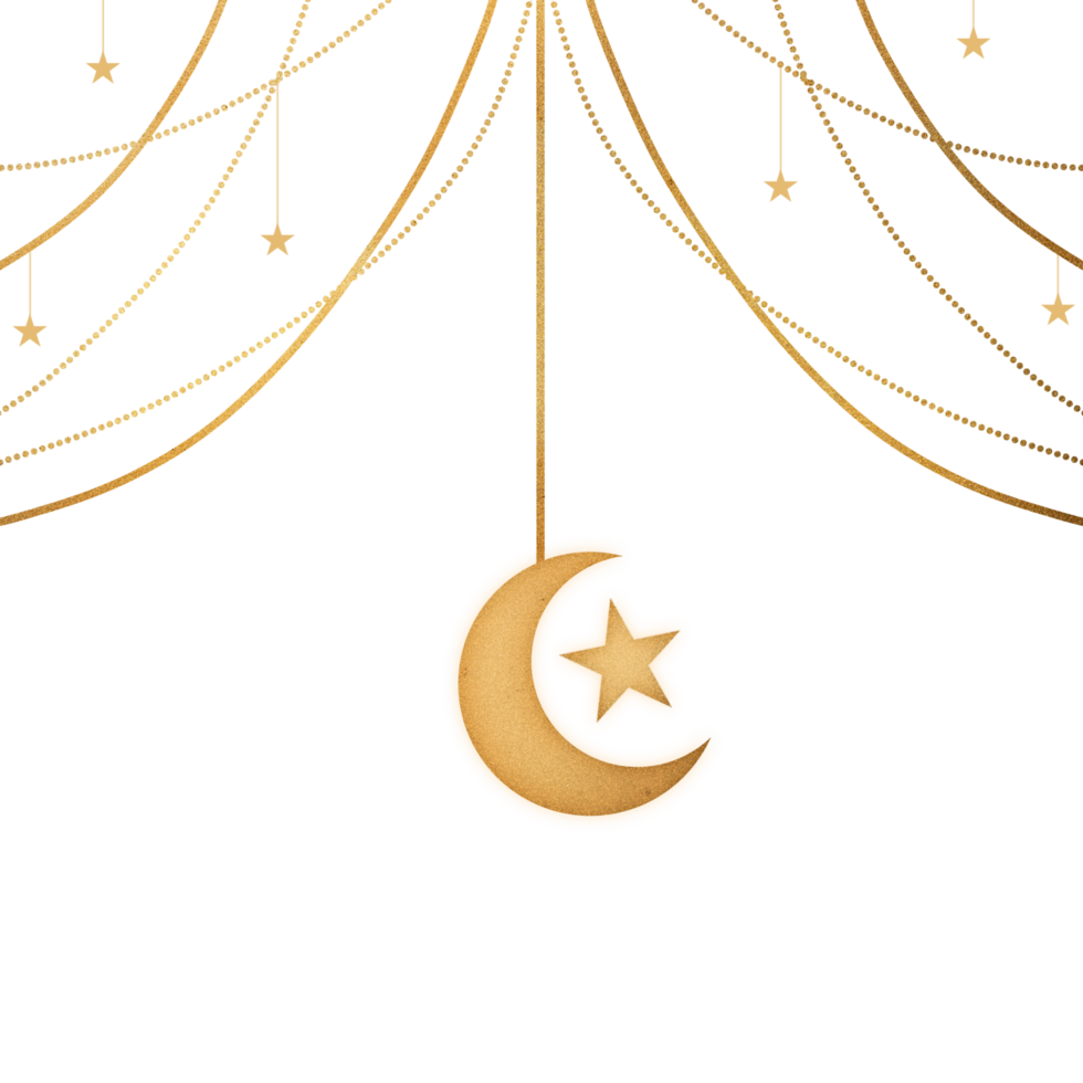 Ramadan Golden crescent and star hanging on Transparent background png