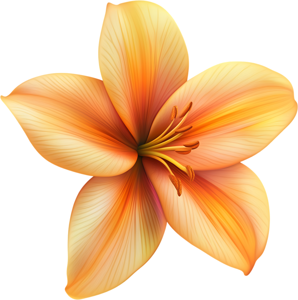 A digitally rendered blossom displays a vibrant orange gradient in a five-petaled floral pattern showcasing beauty png