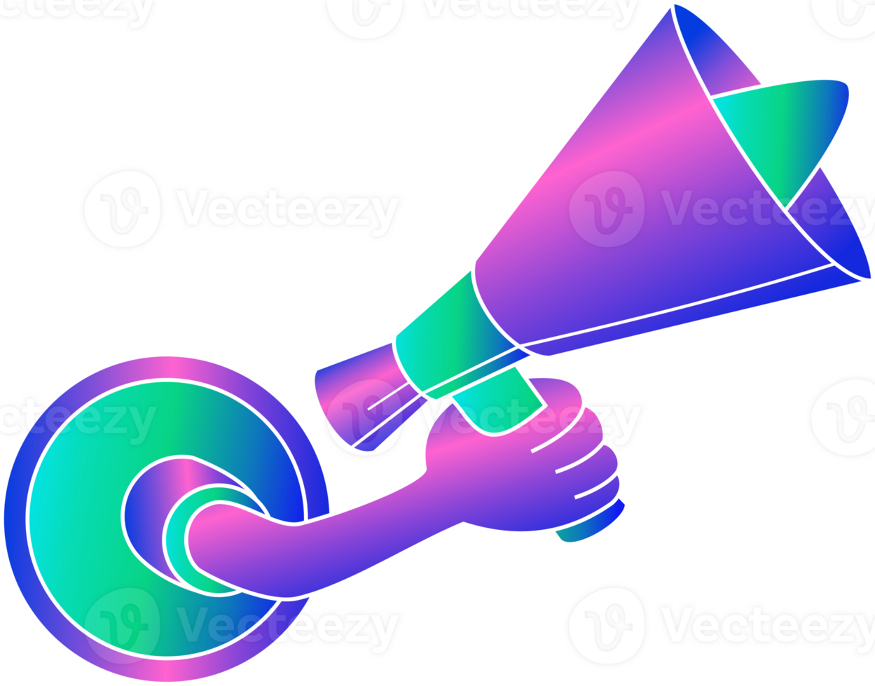 A hand holding a megaphone in a rainbow color png