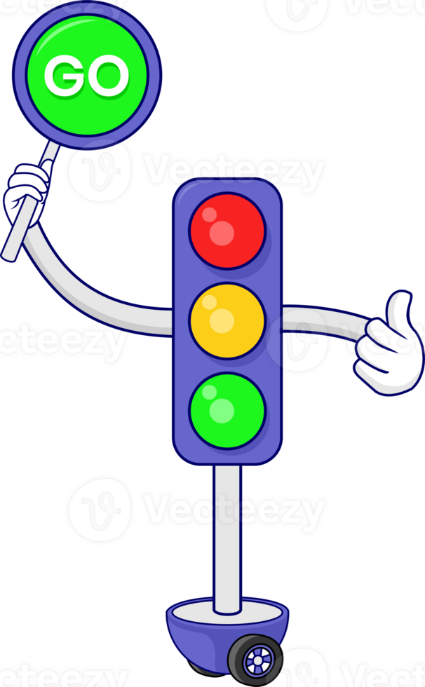 A traffic light character holding up a sign that says go png