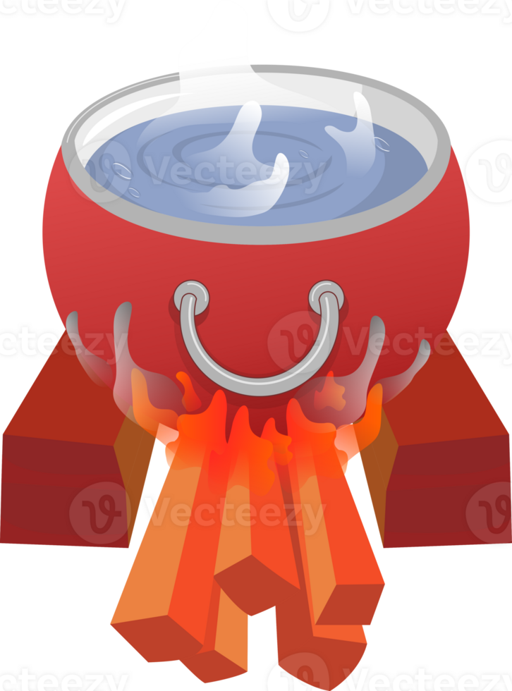 A pot of boiling water on fire png
