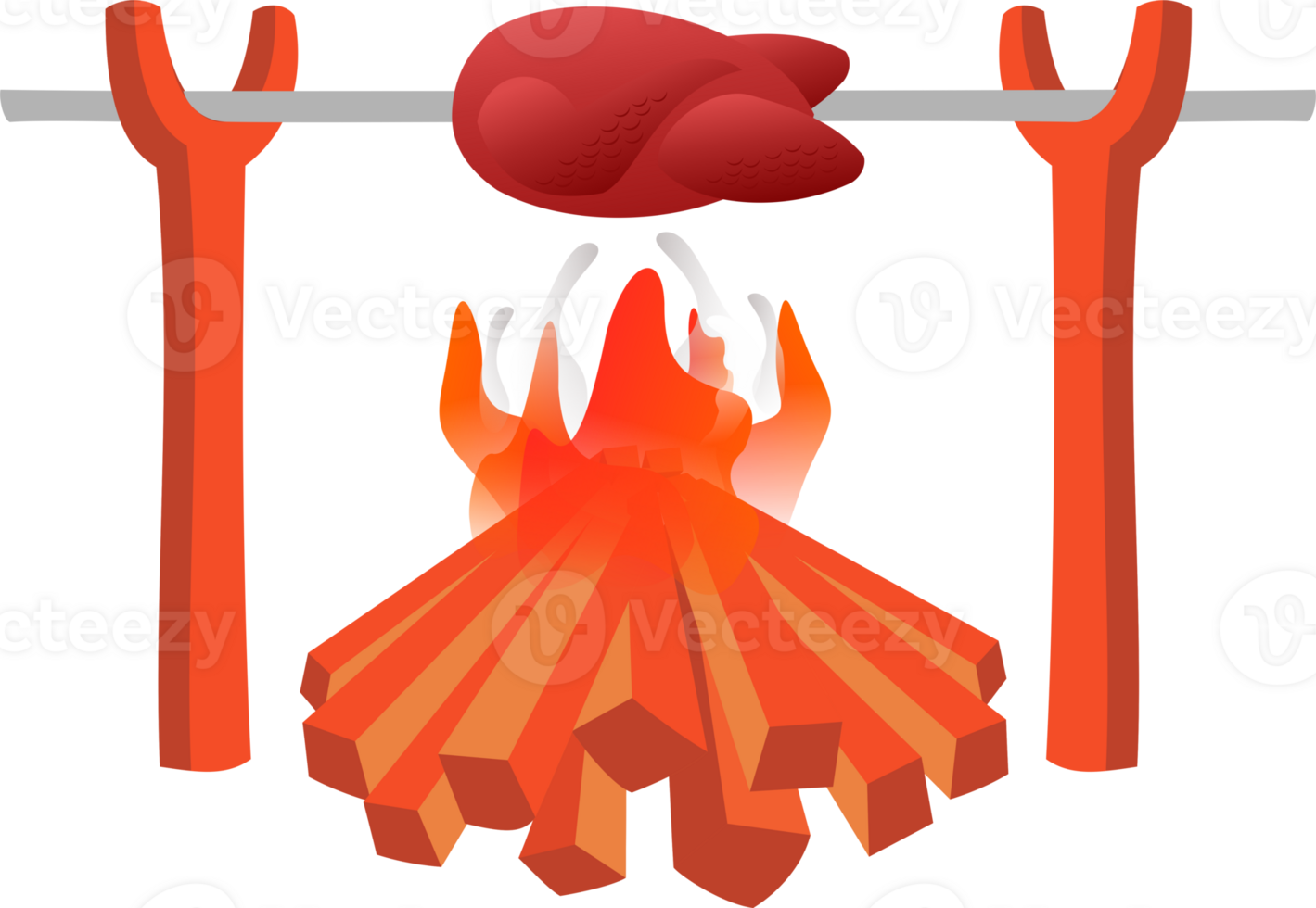 A fire with a meat on it and a fork png