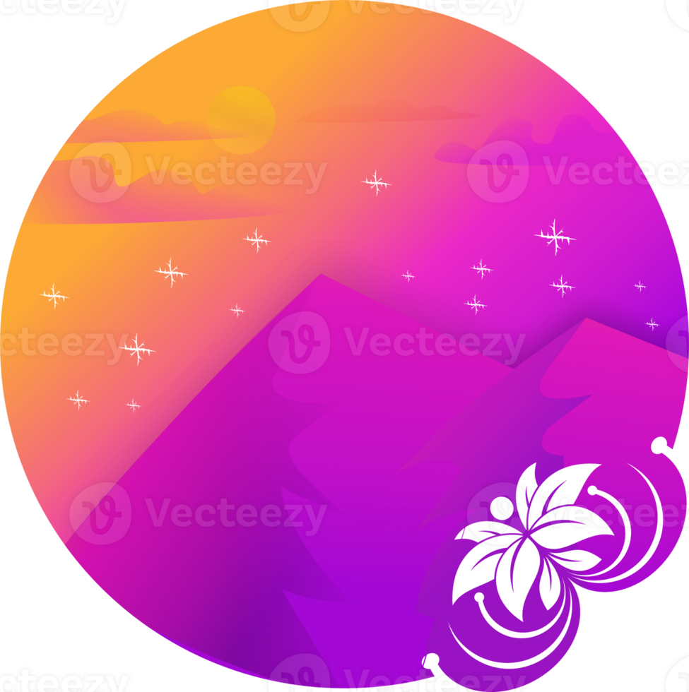 A purple and pink background with a mountain in the center png