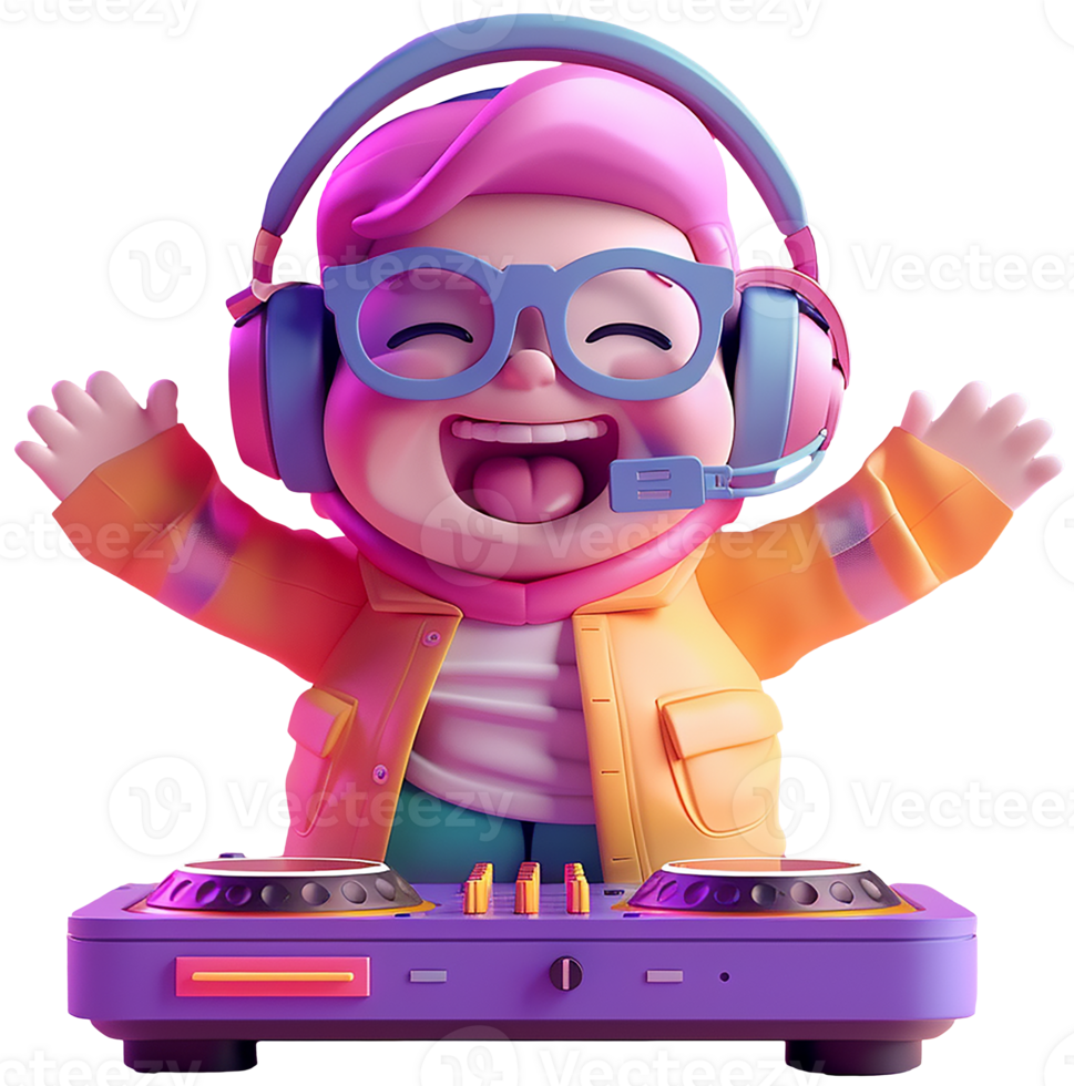 A cartoon character with headphones and headphones on png