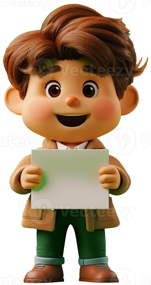 A cartoon boy holding a blank piece of paper png