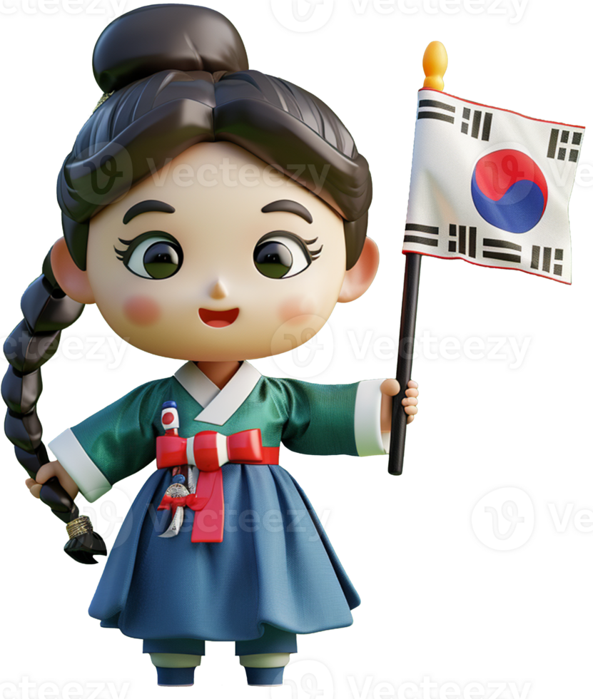 A cartoon character holding a korean flag png
