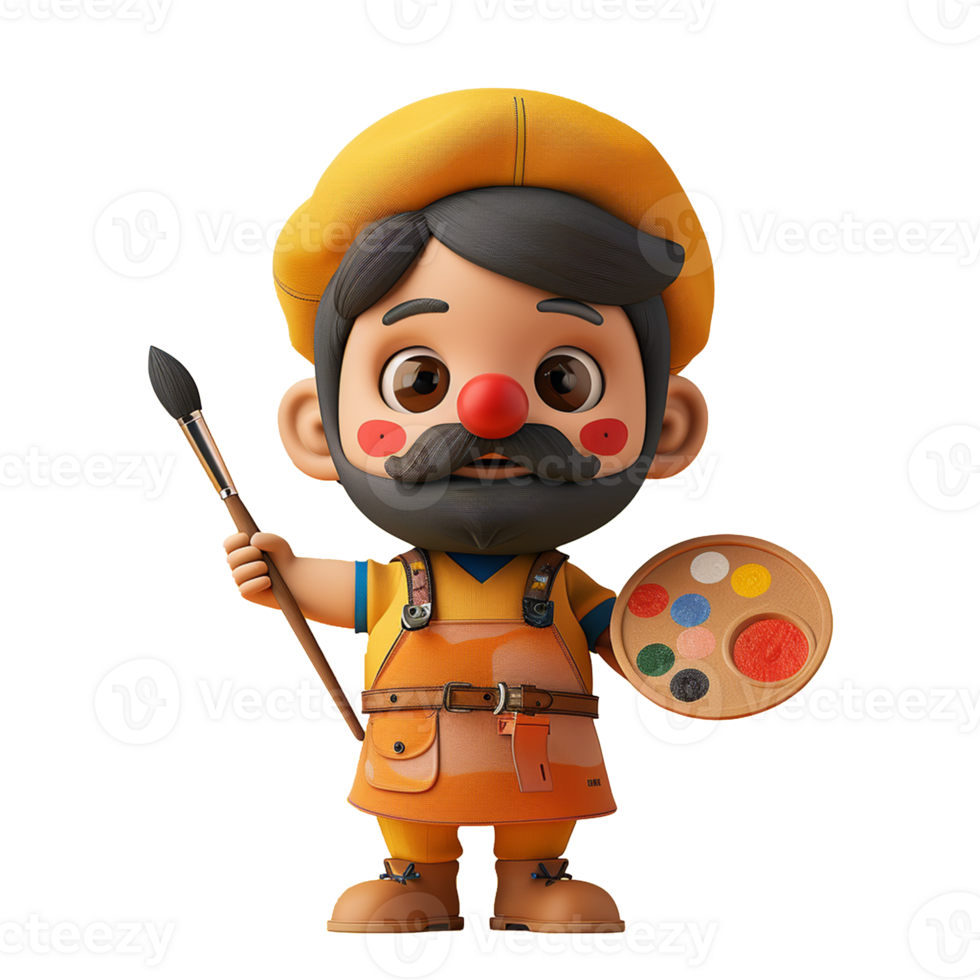 Cartoon clown with paintbrush and palette png