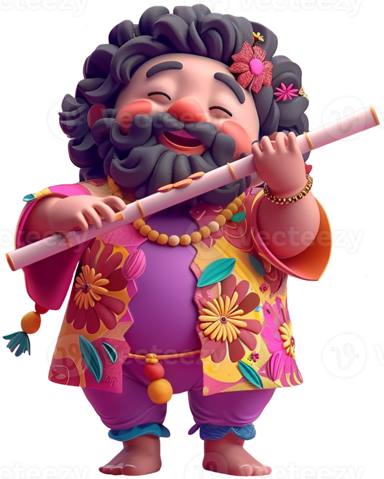 A cartoon man with a long beard and a flute png