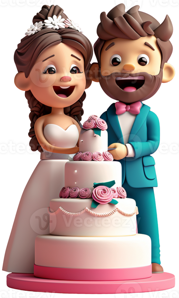 A cartoon couple is cutting a cake png