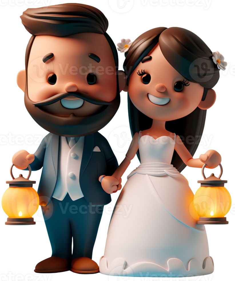 A cartoon couple holding lanterns png