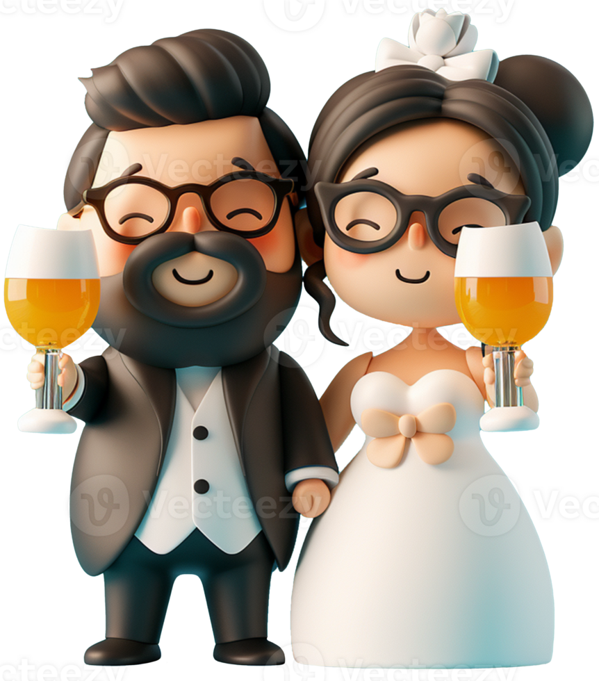 A cartoon couple holding glasses of beer png