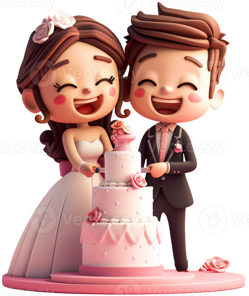 A cartoon couple cutting a cake png