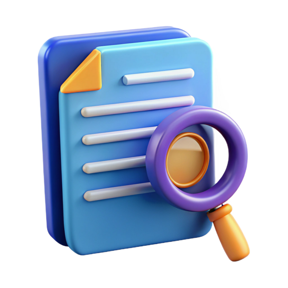 document file explore magnifying glass 3d png