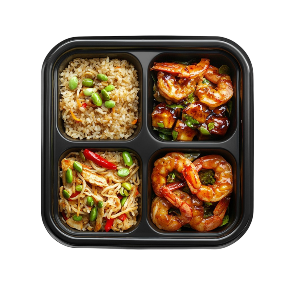 Bento Box with Rice and Chicken on Transparent Background png