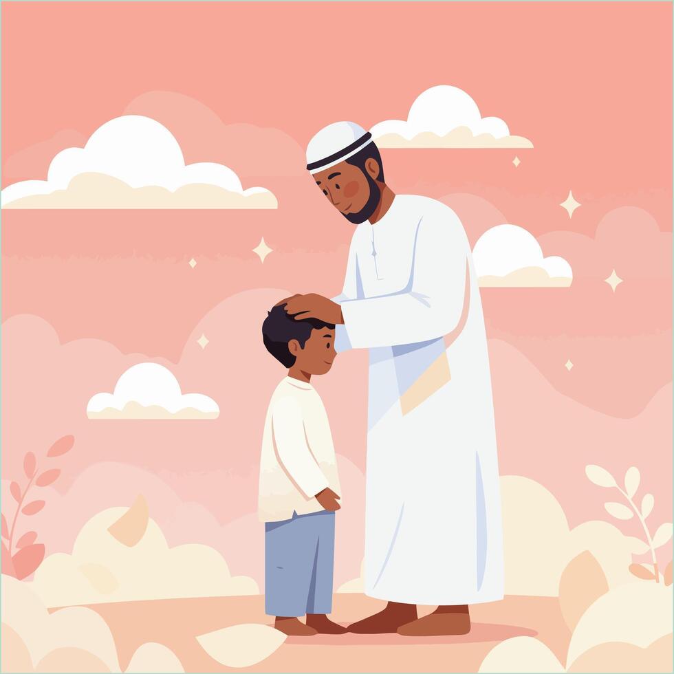 Father and Son Sharing a Moment of Connection and Blessing Outdoors vector