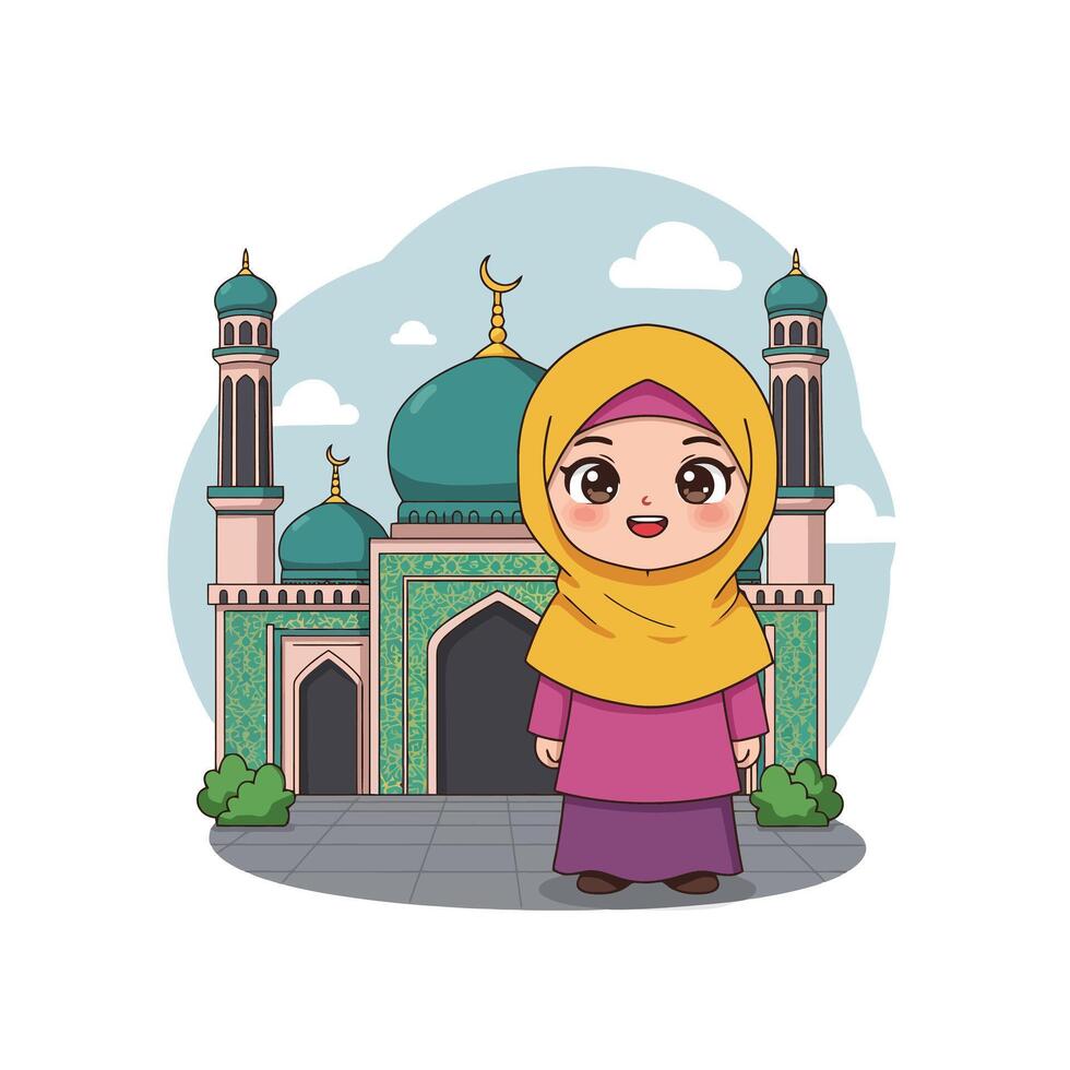Standing Character at Mosque Illustration with Cultural and Religious Elements vector