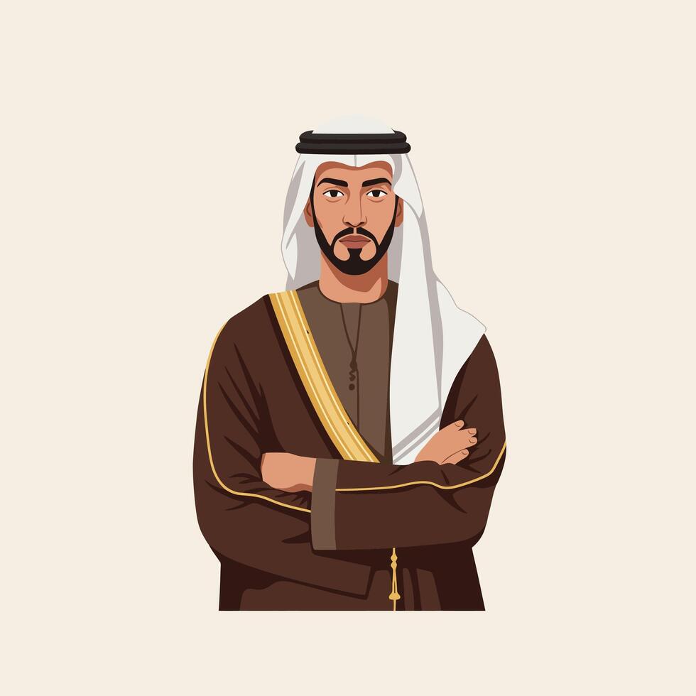 Man in Traditional Middle Eastern Clothing with Arms Crossed Portrait vector