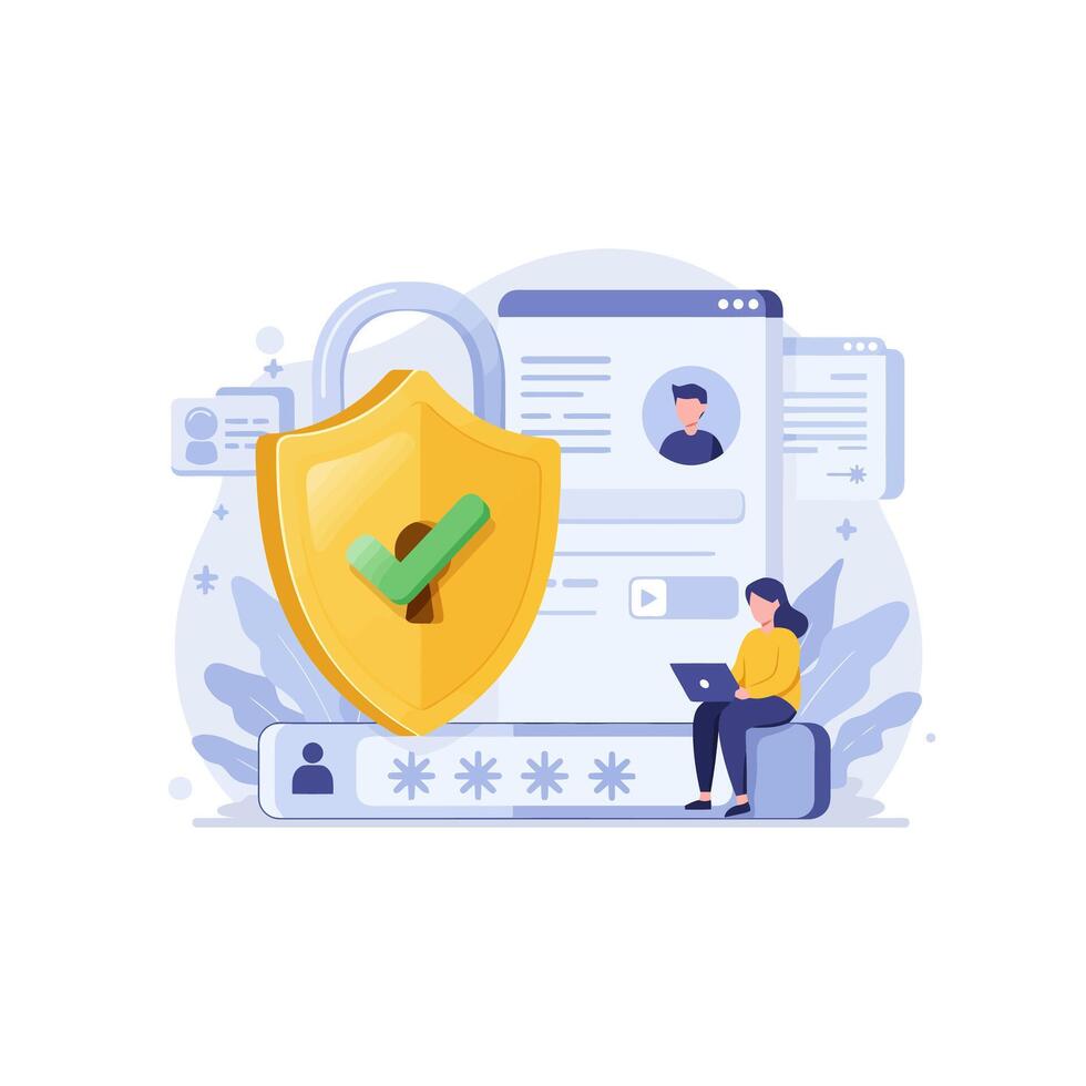 Illustrative Data Security Concept with Checkmark Shield and Login Credentials vector