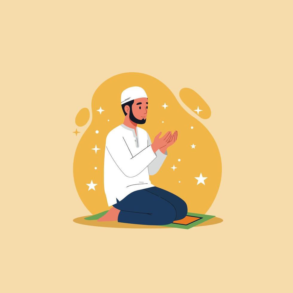 Man Praying in Traditional Islamic Clothing Showing Faith and Devotion vector