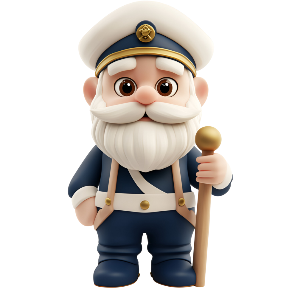 3D Cartoon Sailor Holding Staff and Cane on Transparent Background png