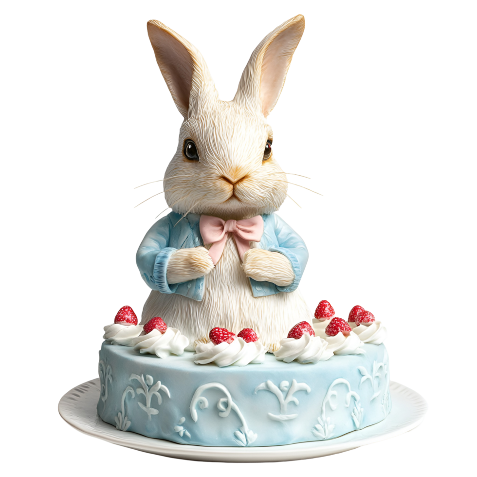 3D Peter Rabbit Cake Figurine with Bow on Transparent Background png