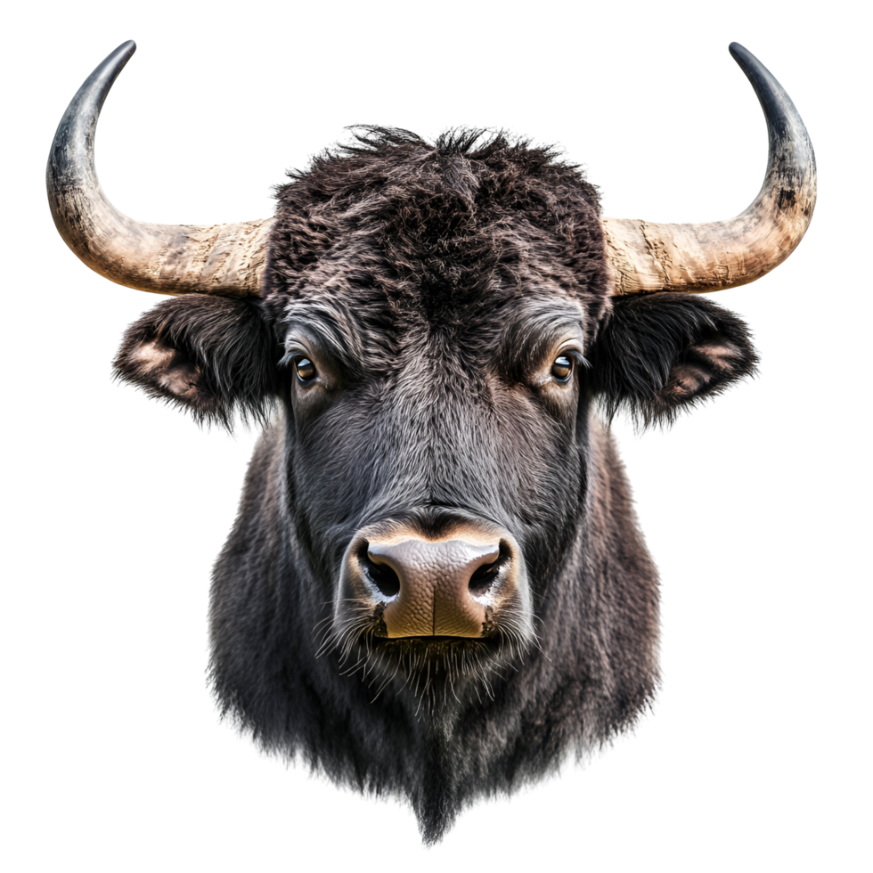3D Strong Bull with Curved Horns on Transparent Background png