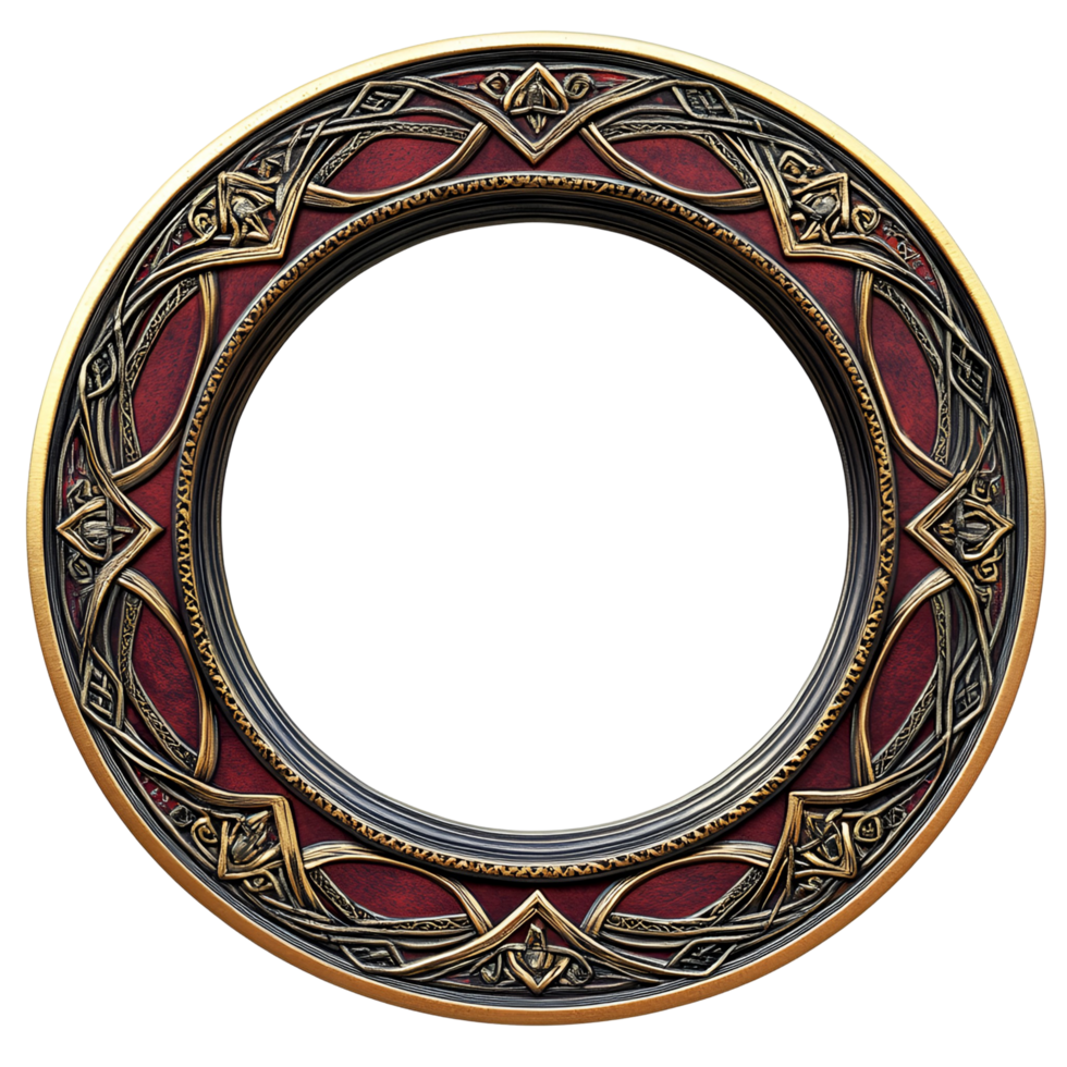 3D Round Frame With Red And Gold Ornate Design On Transparent Background png