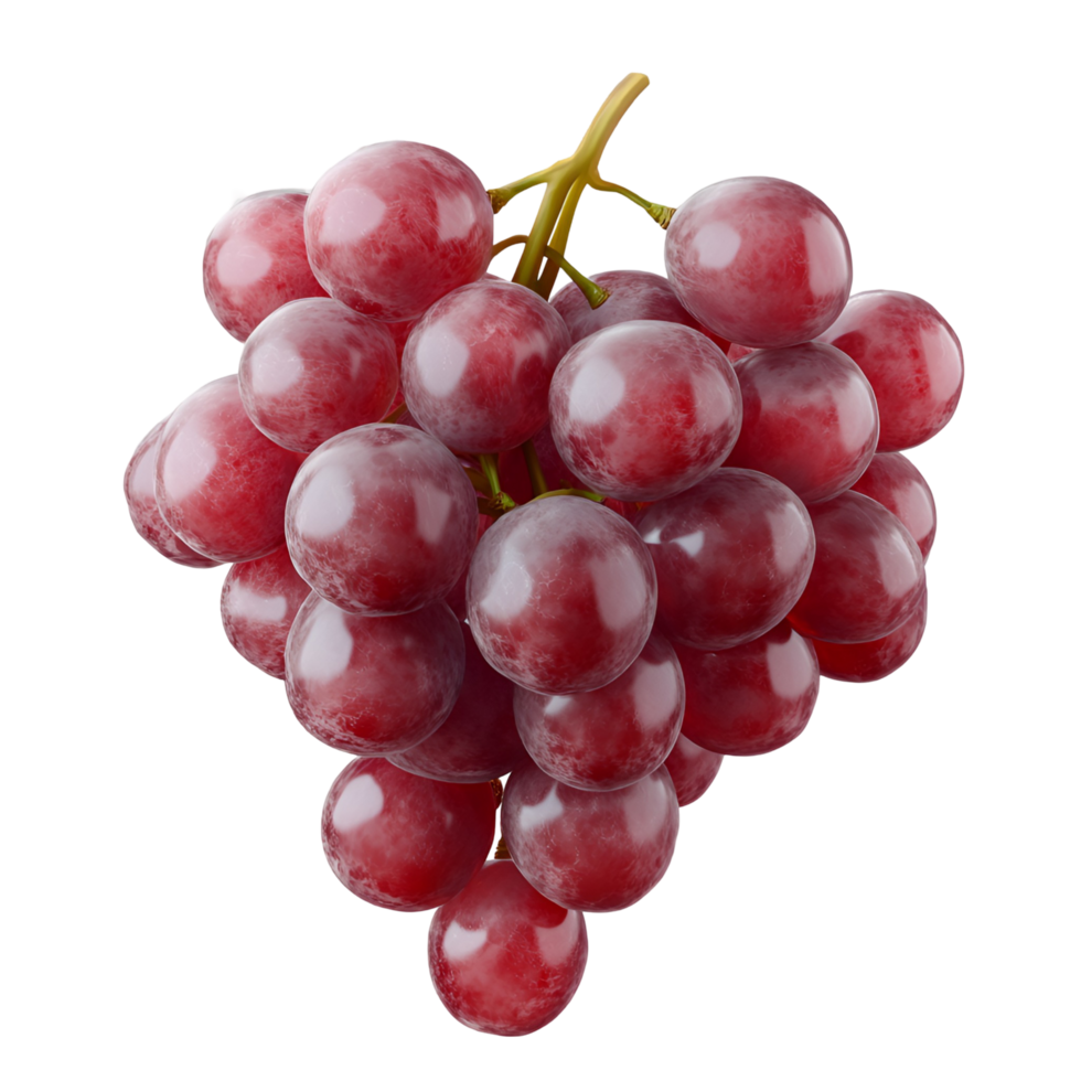 3D Glossy Red Grapes Bunch With Stem On Transparent Background png