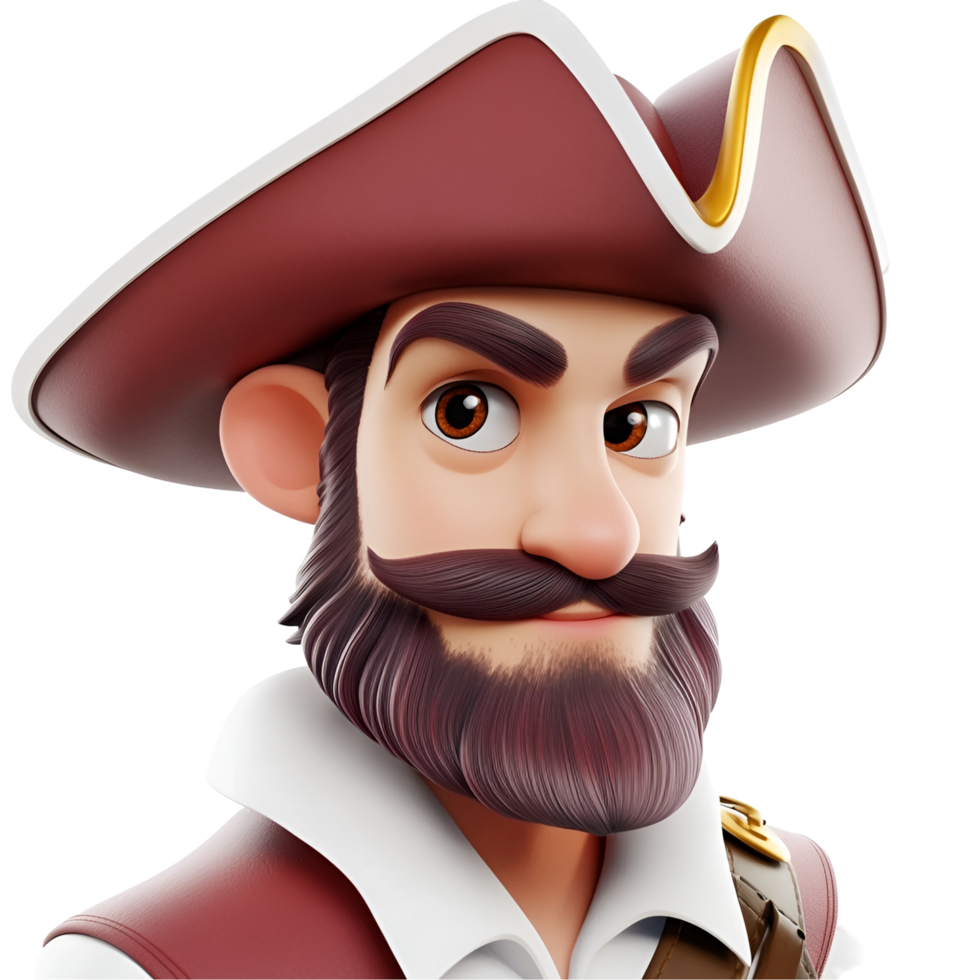 3D Bearded Pirate Captain With Eye Patch On Transparent Background png