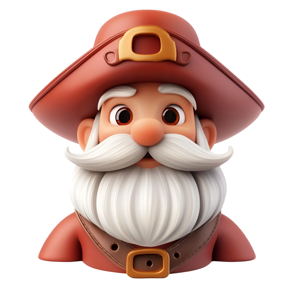 3D Cartoon Pirate Character With Beard And Hat On Transparent Background png