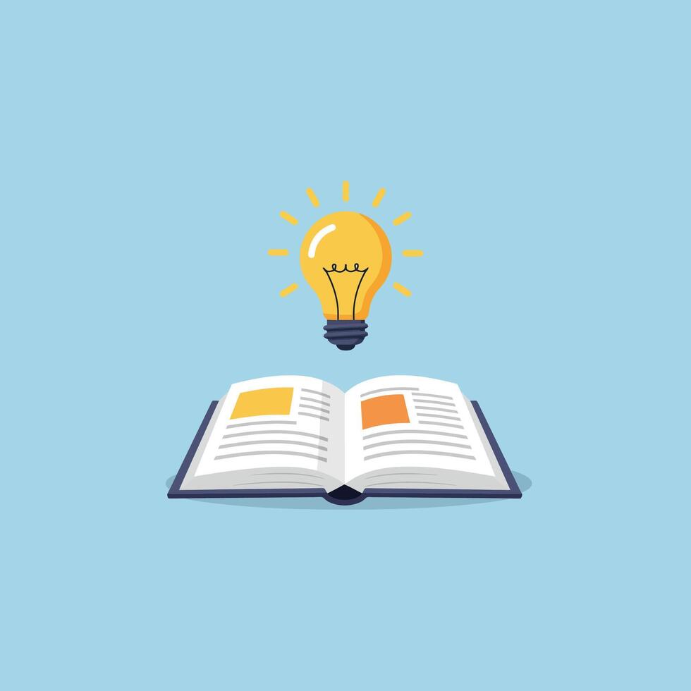 Reading Book Inspires Creative Ideas with a Light Bulb Overhead vector