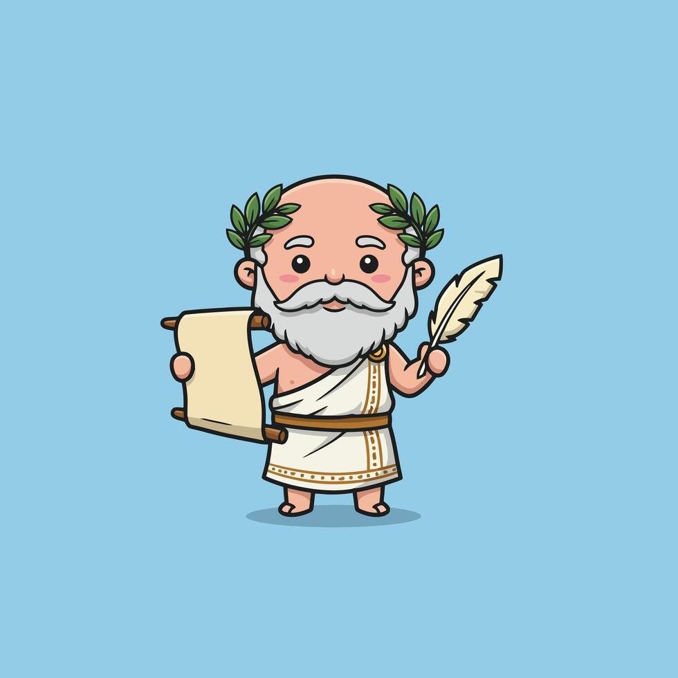Cartoon Figure Holding Scroll and Quill in Ancient Garb vector