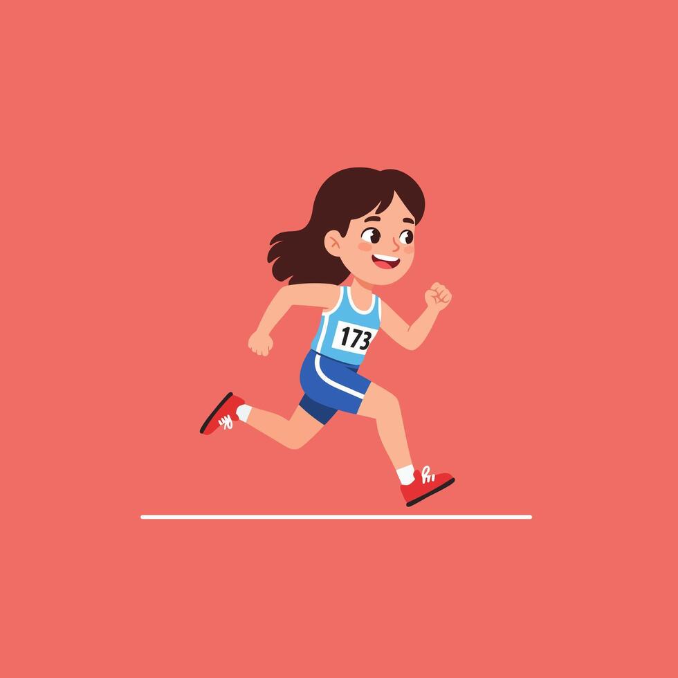 Young Athlete Girl Running Fast Track in Sport Competition vector