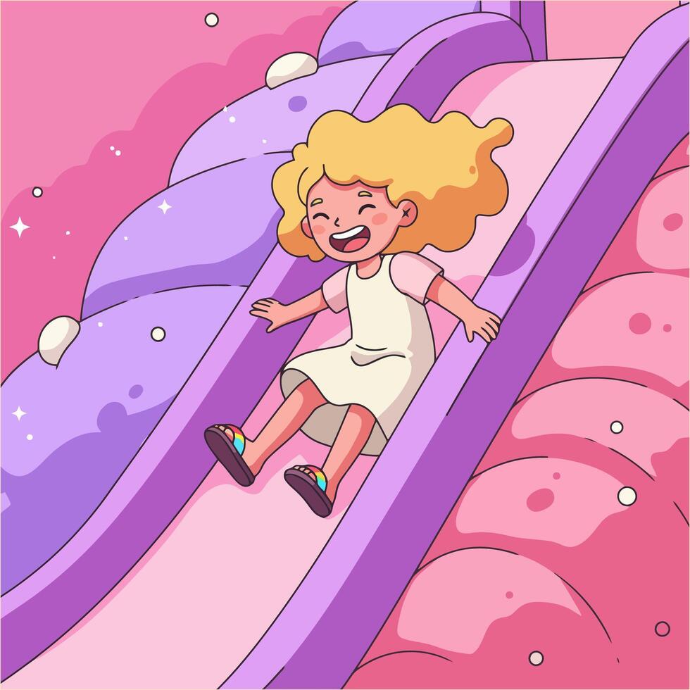 Girl Enjoying Slide Ride in Colorful Play Area Illustration vector