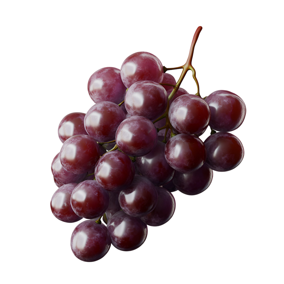 3D Juicy Red Grapes With Vine And Leaves On Transparent Background png