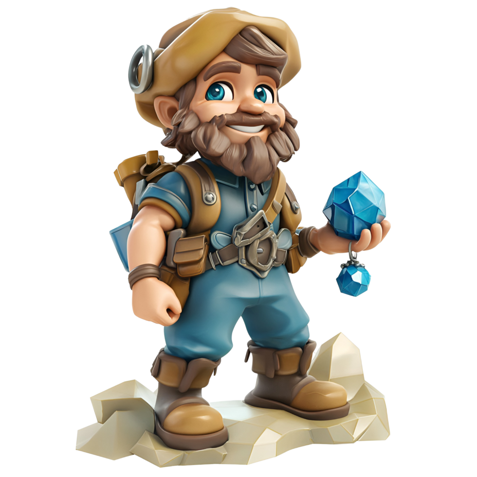Cartoon Character With Beard Holding Blue Stone On Transparent Background png