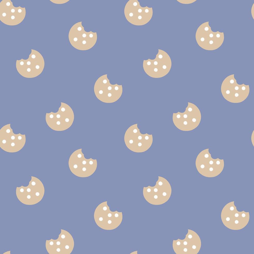 seamless minimal sweet chocolate chips cookies repeat pattern in blue background vector