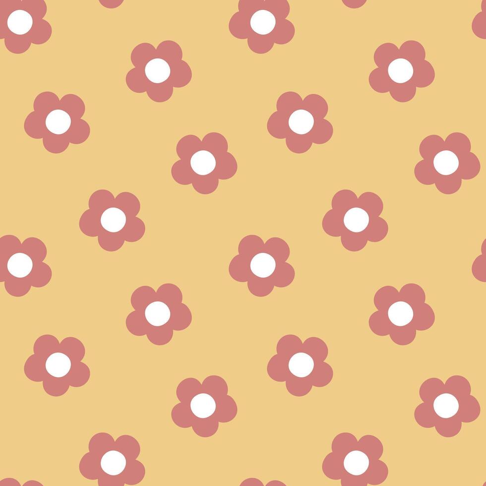 seamless minimal red flower repeat pattern in yellow background vector