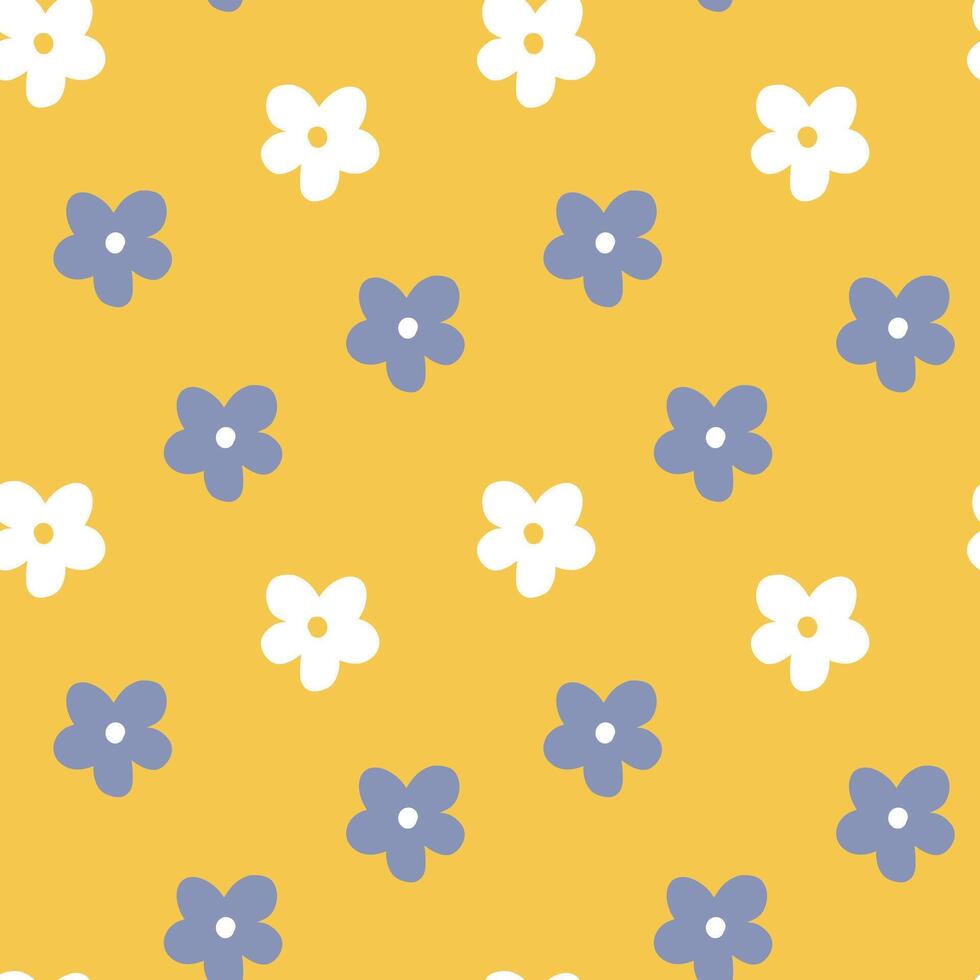 seamless minimal white and blue color flower repeat pattern in yellow background vector