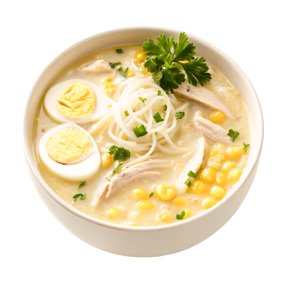 Creamy Chicken Corn Noodle Soup Delicious Recipe, Appealing Food Photography png