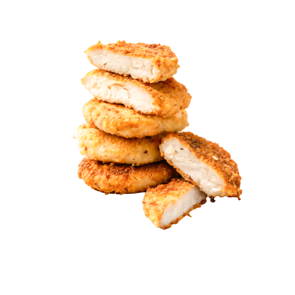 Crispy Breaded Chicken Patties Stack of Golden-Brown, Delicious Food png