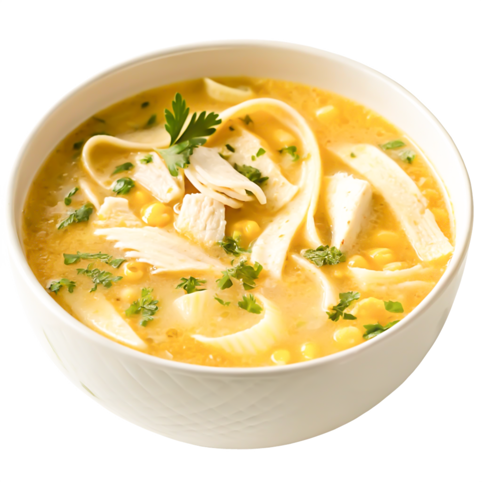 Creamy Chicken Corn Noodle Soup Delicious Recipe and Food Photography png