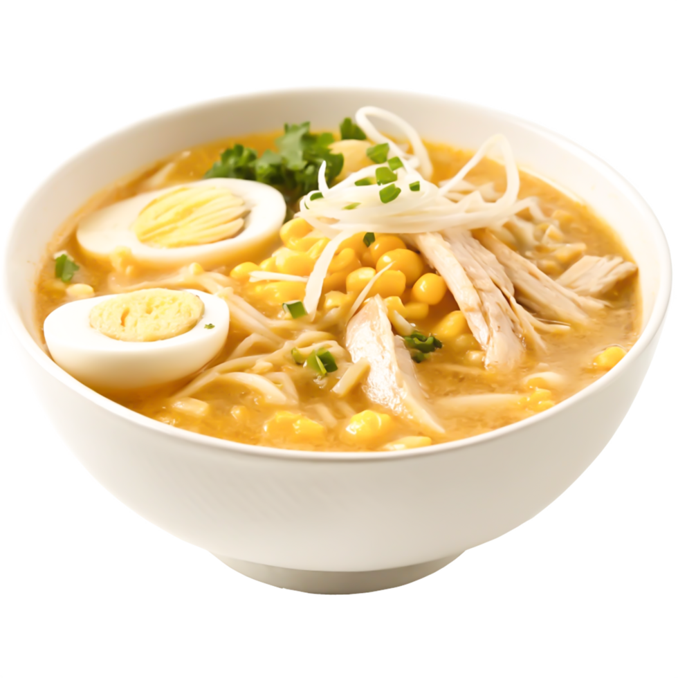 Delicious Chicken Corn Ramen Bowl A Culinary Delight png