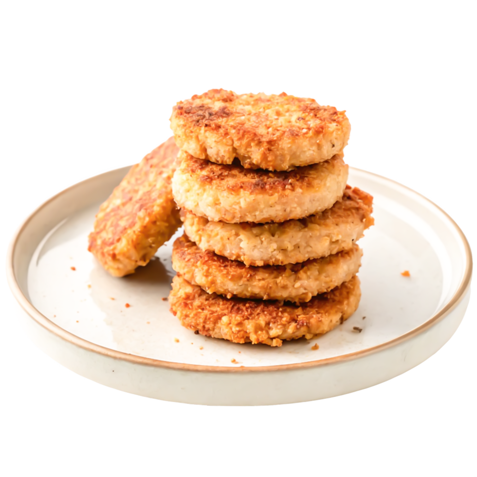Crispy Golden Fried Fish Cakes Stacked on Plate Delicious Food Photography png