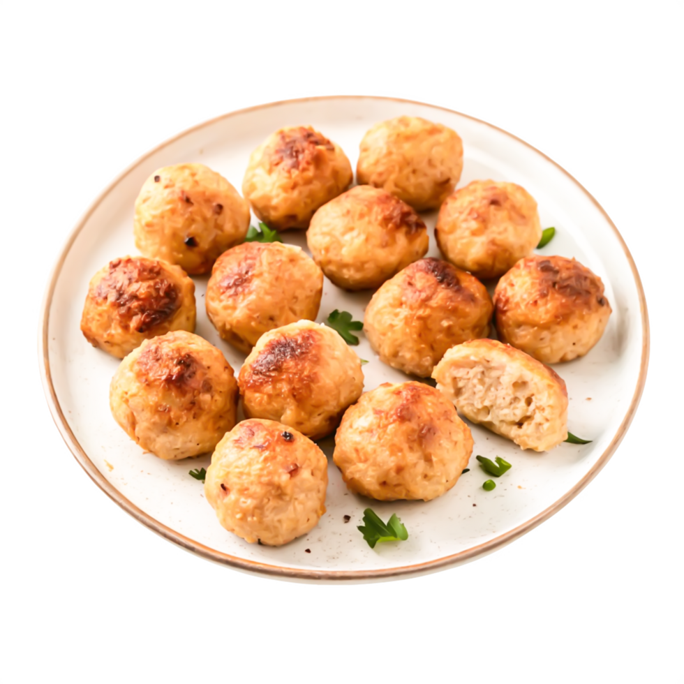 Delicious Golden Brown Chicken Meatballs on a Plate png