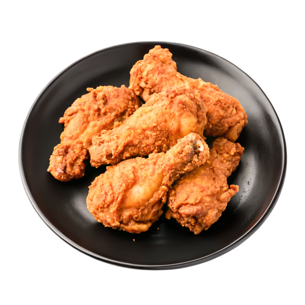 Delicious Crispy Fried Chicken Drumsticks on a Black Plate png